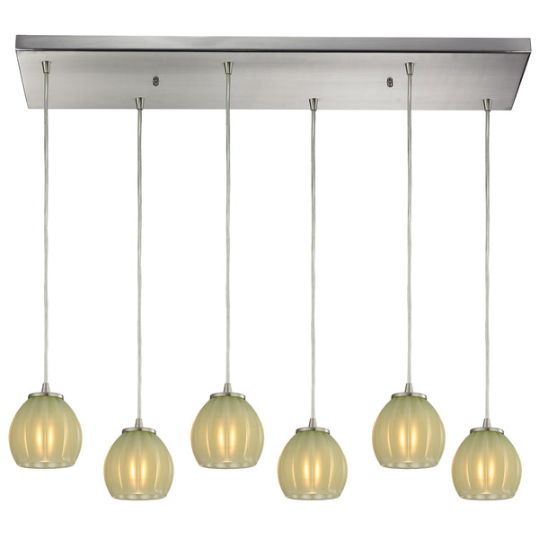 Melony 6 Light Pendant In Satin Nickel And Jade Glass