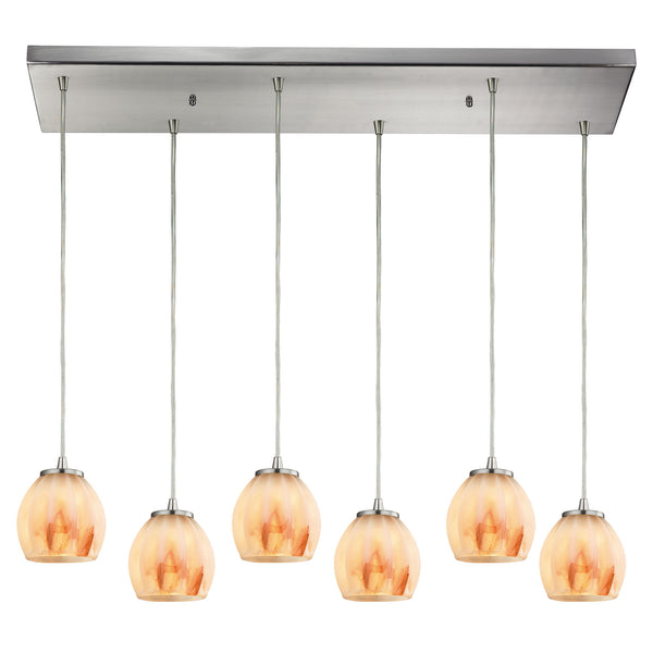 Melony 6 Light Pendant In Satin Nickel And Frosted Glass