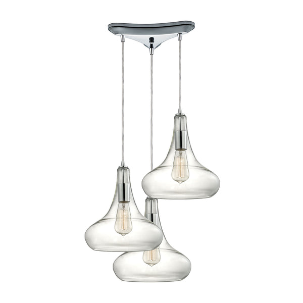 Orbital 3 Light Pendant In Polished Chrome And Clear Glass