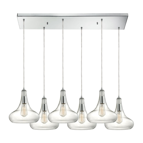 Orbital 6 Light Pendant In Polished Chrome And Clear Glass