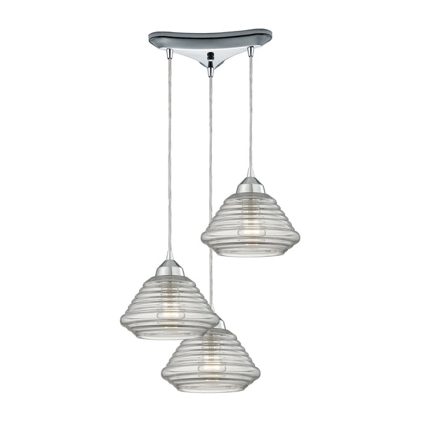 Orbital 3 Light Pendant In Polished Chrome And Clear Glass