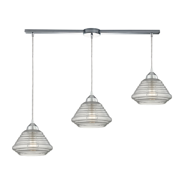 Orbital 3 Light Pendant In Polished Chrome And Clear Glass