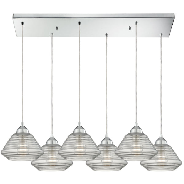 Orbital 6 Light Pendant In Polished Chrome And Clear Glass