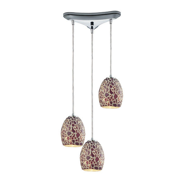 Glass Mosaic 3 Light Pendant In Polished Chrome