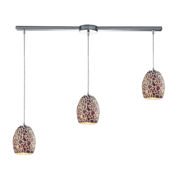 Glass Mosaic 3 Light Pendant In Polished Chrome