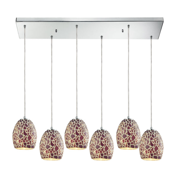 Glass Mosaic 6 Light Pendant In Polished Chrome