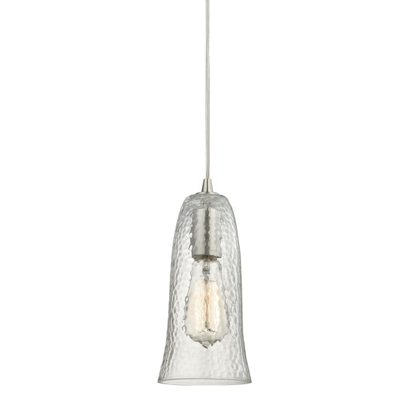Hammered Glass 1 Light Pendant In Satin Nickel