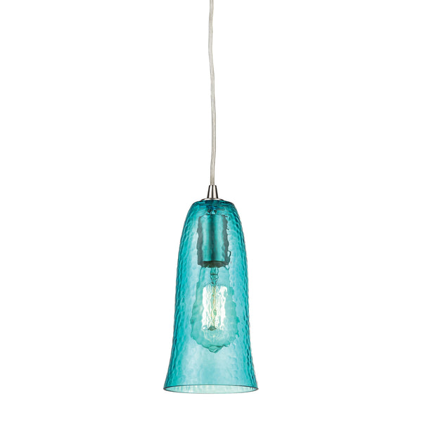 Hammered Glass 1 Light Pendant In Satin Nickel