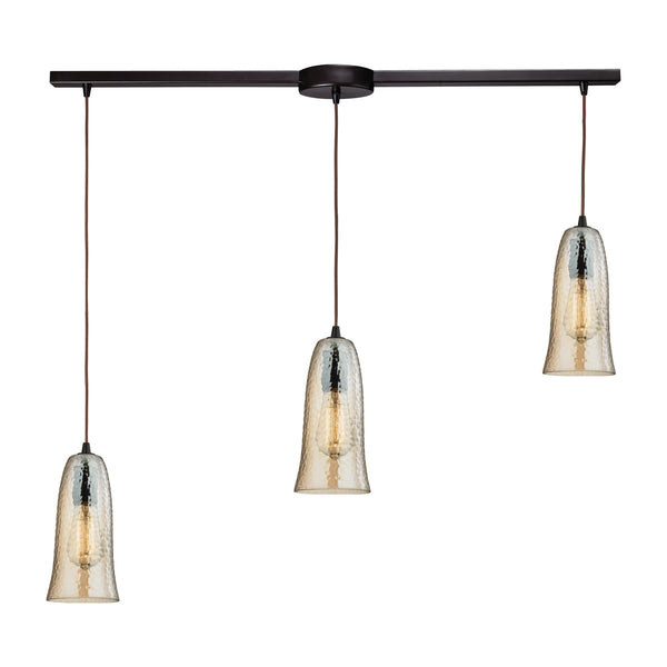 Hammered Glass 3 Light Pendant In Oil Rubbed Bronze