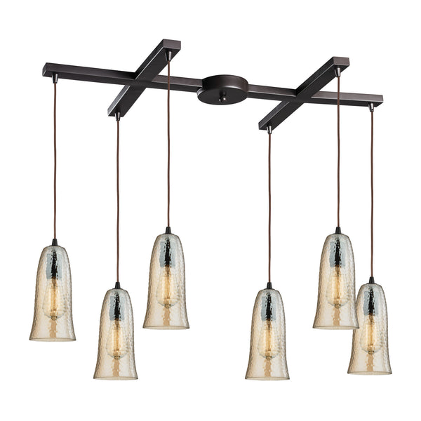 Hammered Glass 6 Light Pendant In Oil Rubbed Bronze
