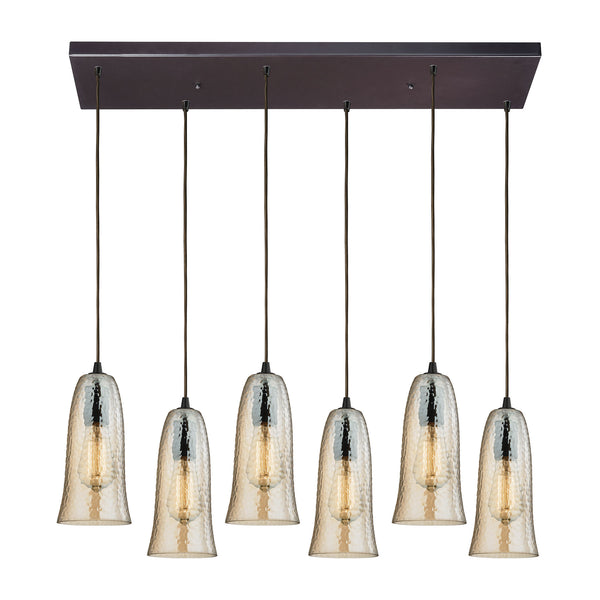 Hammered Glass 6 Light Pendant In Oil Rubbed Bronze