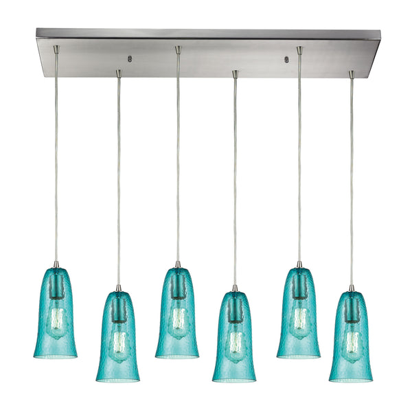 Hammered Glass 6 Light Pendant In Satin Nickel