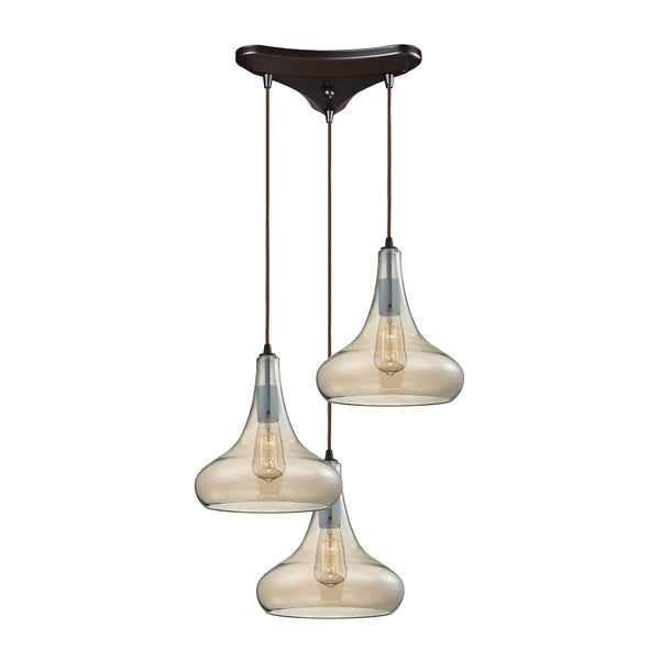 Orbital 3 Light Pendant In Oil Rubbed Bronze And Amber Teak Glass