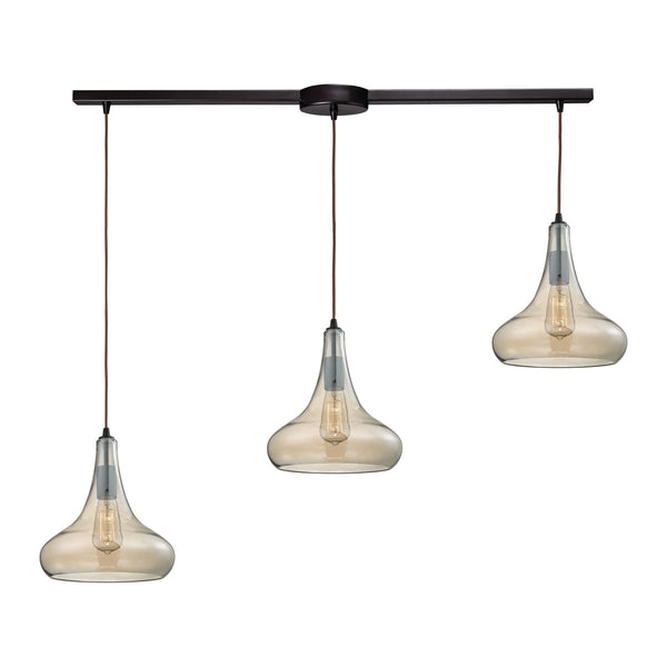 Orbital 3 Light Pendant In Oil Rubbed Bronze And Amber Teak Glass