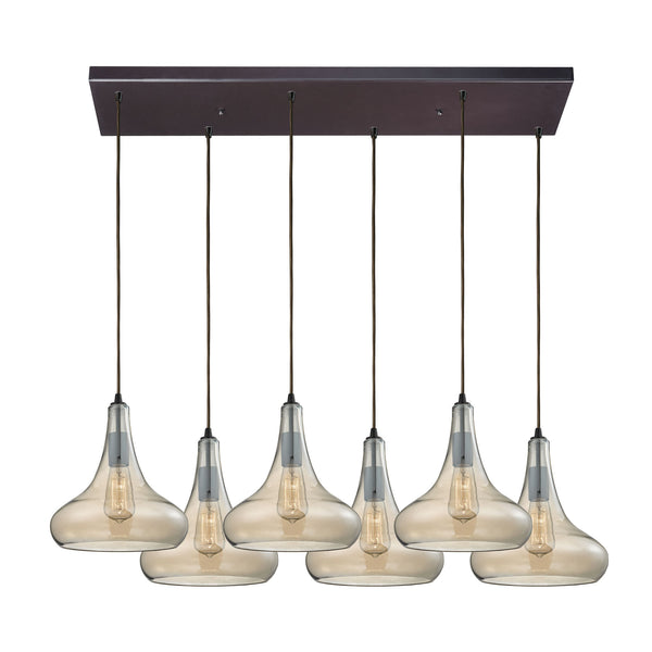 Orbital 6 Light Pendant In Oil Rubbed Bronze And Amber Teak Glass