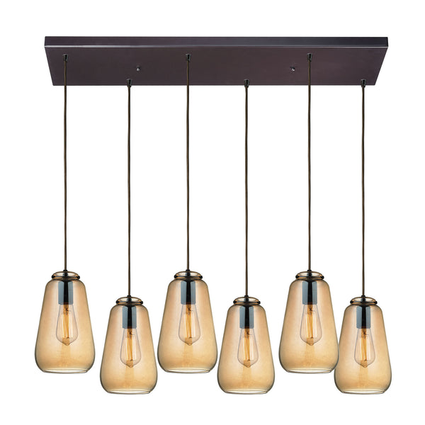 Orbital 6 Light Pendant In Oil Rubbed Bronze And Amber Teak Glass