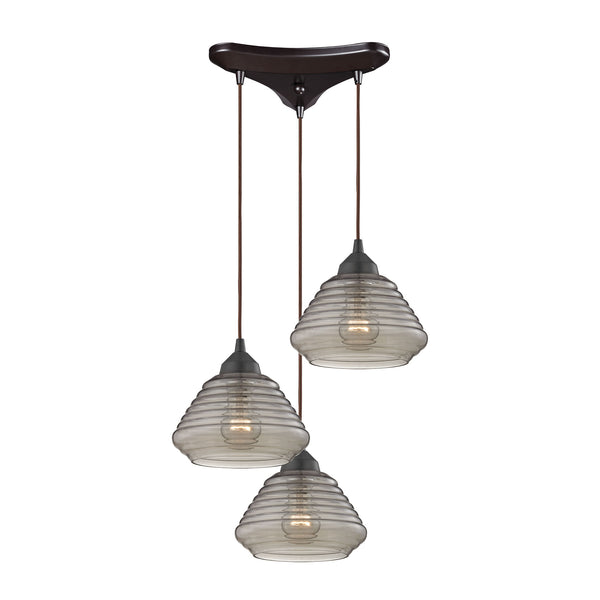 Orbital 3 Light Pendant In Oil Rubbed Bronze And Smoke Glass