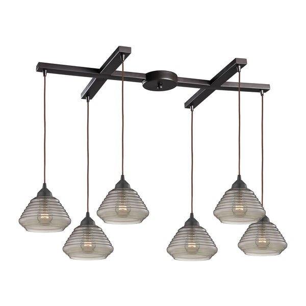 Orbital 6 Light Pendant In Oil Rubbed Bronze And Smoke Glass