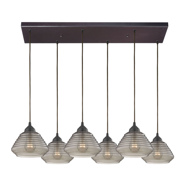 Orbital 6 Light Pendant In Oil Rubbed Bronze And Smoke Glass