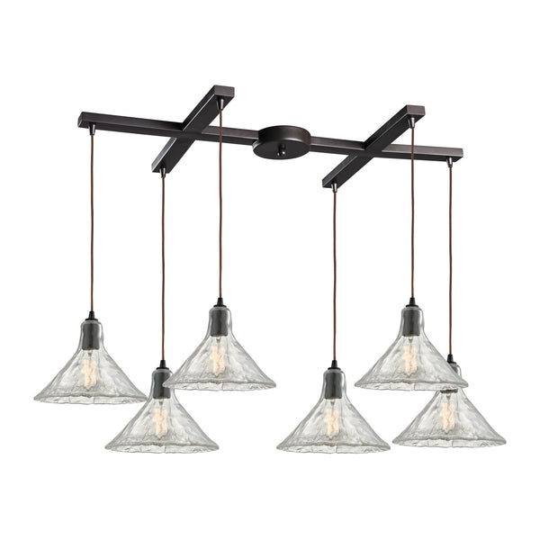 Hand Formed Glass 6 Light Pendant In Oil Rubbed Bronze
