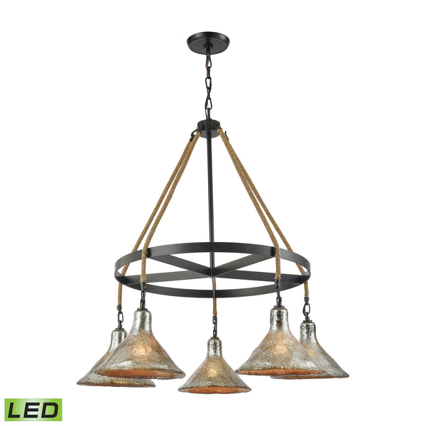 Hand Formed Glass 5 Light LED Chandelier In Oil Rubbed Bronze