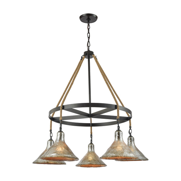 Hand Formed Glass 5 Light Chandelier In Oil Rubbed Bronze