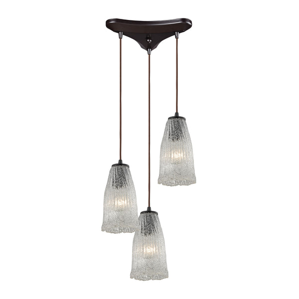 Hand Formed Glass 3 Light Pendant In Oil Rubbed Bronze