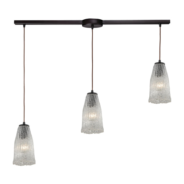 Hand Formed Glass 3 Light Pendant In Oil Rubbed Bronze