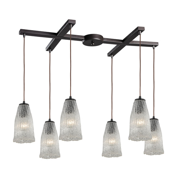 Hand Formed Glass 6 Light Pendant In Oil Rubbed Bronze