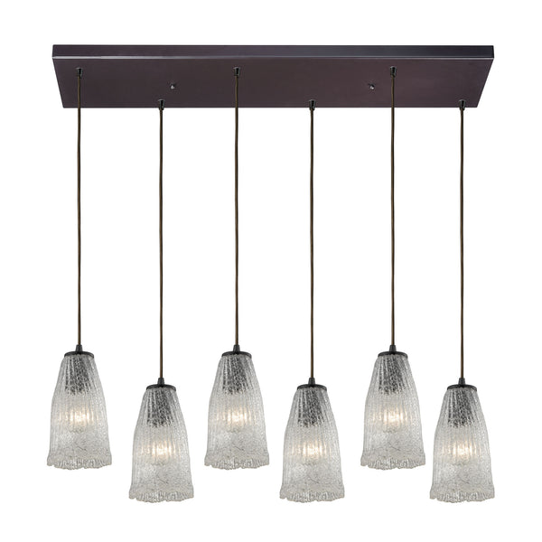 Hand Formed Glass 6 Light Pendant In Oil Rubbed Bronze