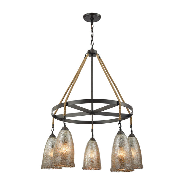 Hand Formed Glass 5 Light Chandelier In Oil Rubbed Bronze