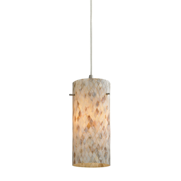 Capri 1 Light Pendant In Satin Nickel And Capiz Shell