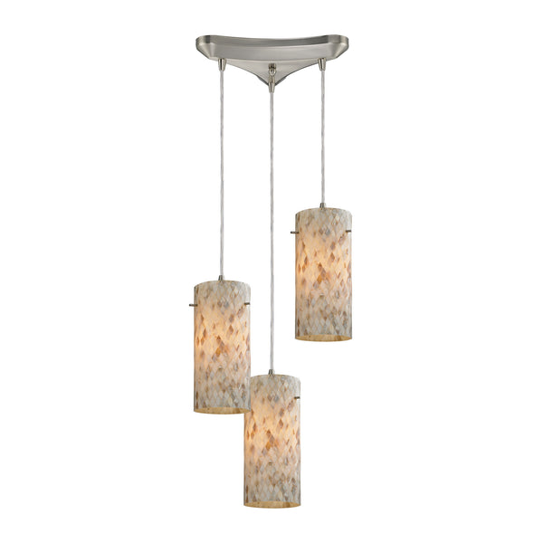 Capri 3 Light Pendant In Satin Nickel And Capiz Shell