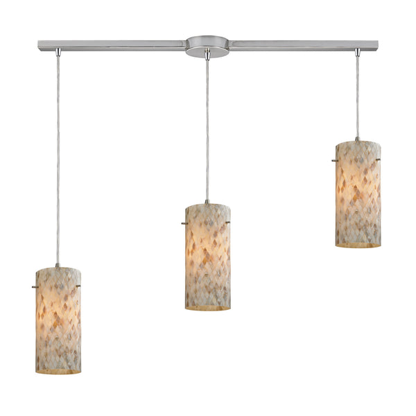 Capri 3 Light Pendant In Satin Nickel And Capiz Shell
