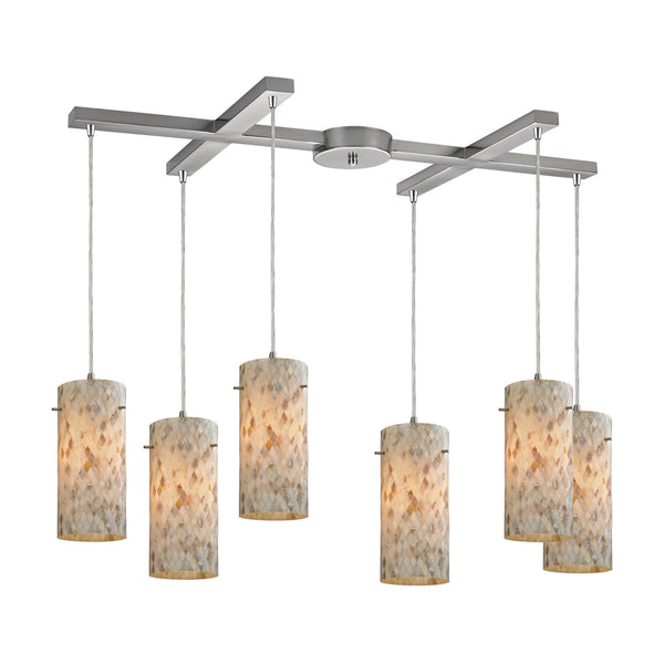 Capri 6 Light Pendant In Satin Nickel And Capiz Shell