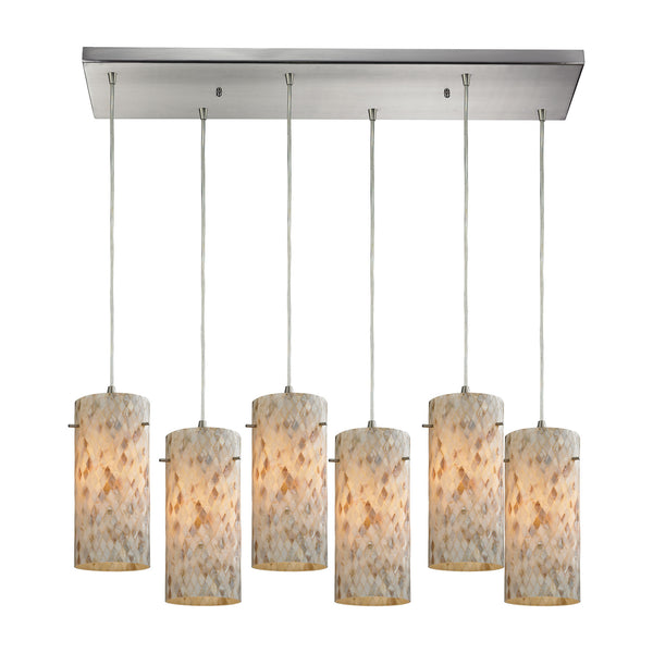 Capri 6 Light Pendant In Satin Nickel And Capiz Shell