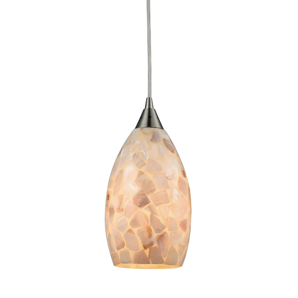 Capri 1 Light Pendant In Satin Nickel And Capiz Shell