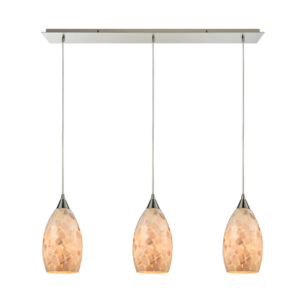 Capri 3 Light Pendant In Satin Nickel And Capiz Shell