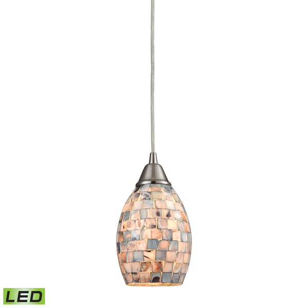 Capri 1 Light LED Pendant In Satin Nickel And Gray Capiz Shell