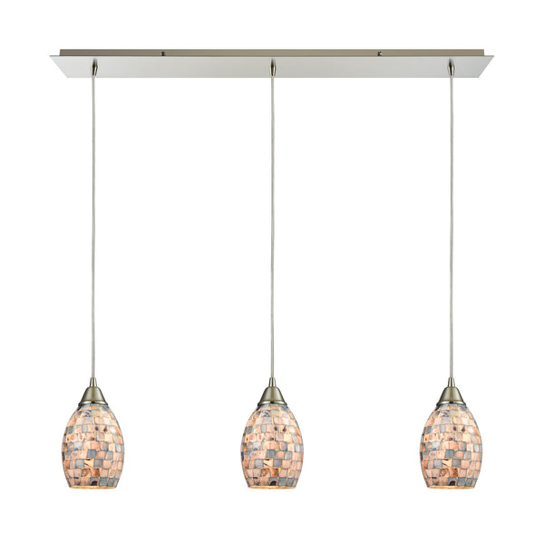 Capri 3 Light Pendant In Satin Nickel And Gray Capiz Shell