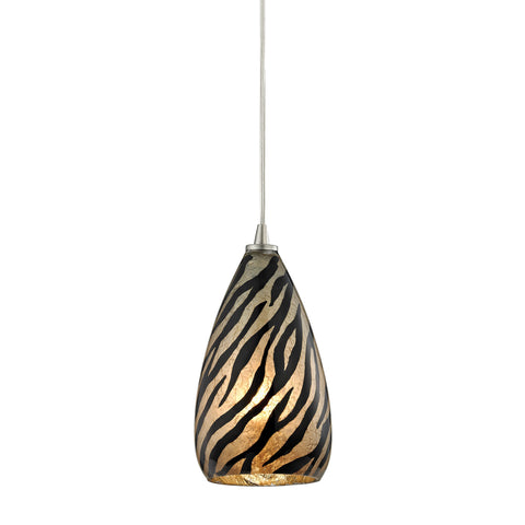 Predator 1 Light Pendant In Satin Nickel And Leopard Glass