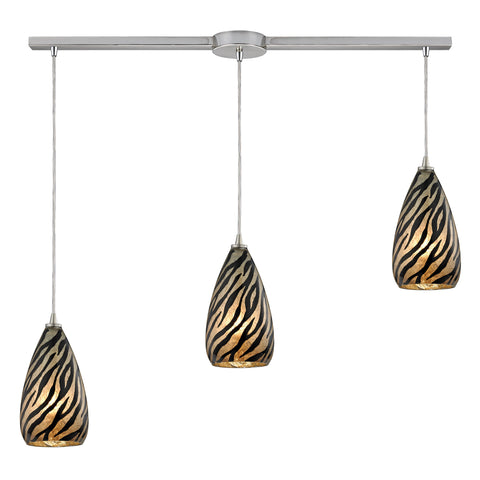 Predator 3 Light Pendant In Satin Nickel And Leopard Glass