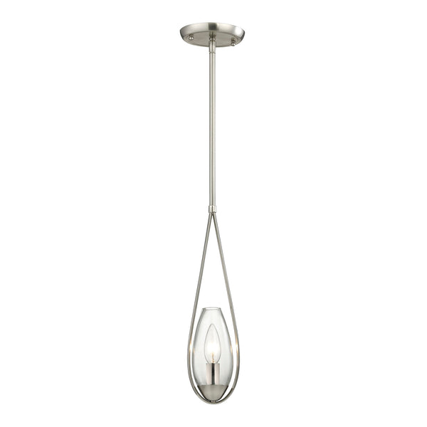 Teardrop 1 Light Pendant In Satin Nickel And Clear Glass