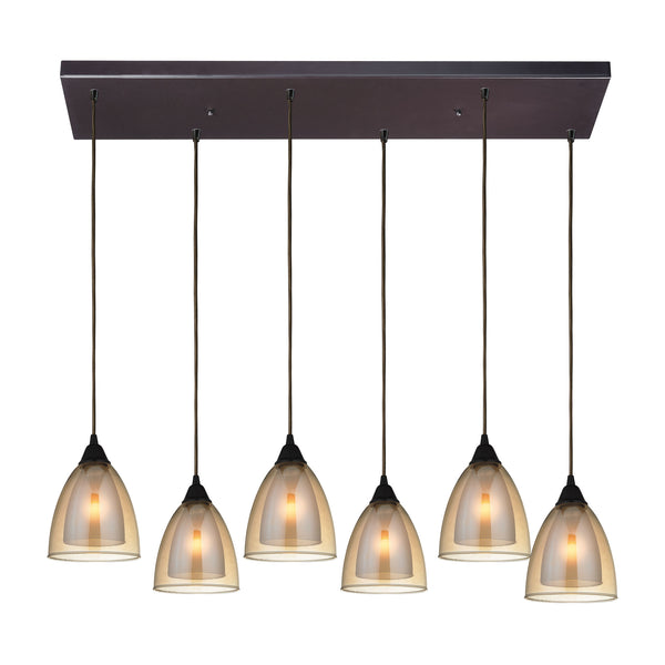 Layers 6 Light Pendant In Oil Rubbed Bronze And Amber Teak Glass