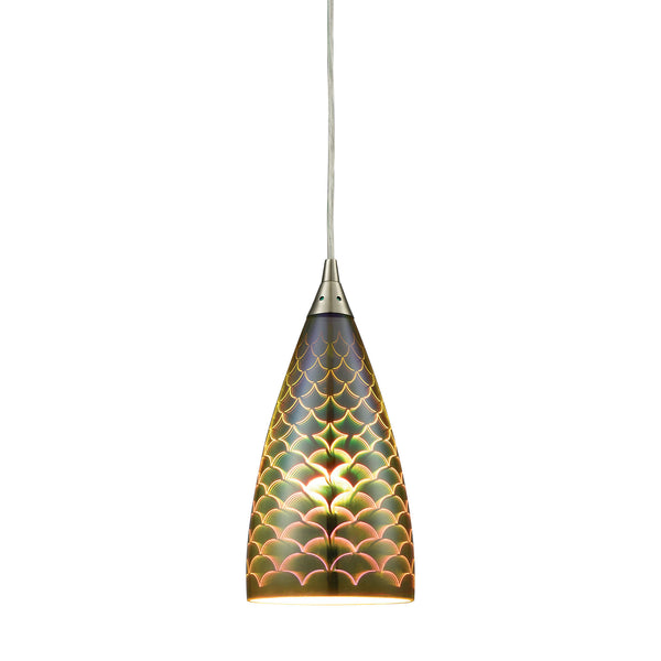 Illusions 1 Light Pendant In Satin Nickel With 3-D Fishscale Glass