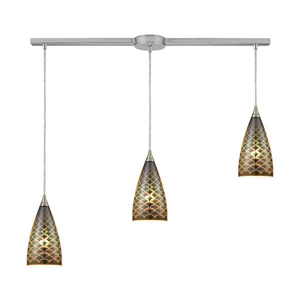Illusions 3-Light Linear Bar In Satin Nickel With 3-D Fishscale Glass Pendant