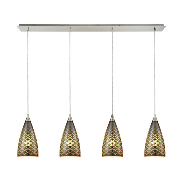 Illusions 4-Light Linear Pan In Satin Nickel With 3-D Fishscale Glass Pendant