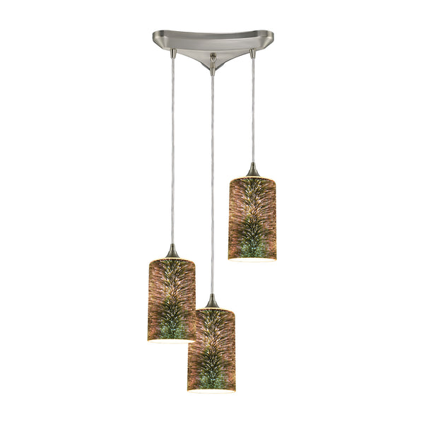 Illusions 3-Light Triangle Pan In Satin Nickel With 3-D Starburst Glass Pendant