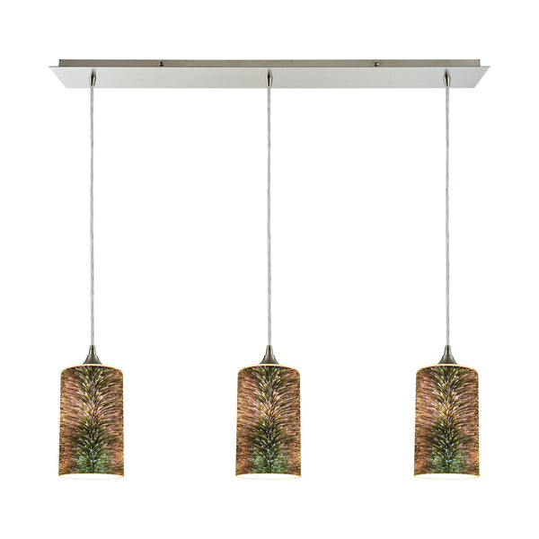 Illusions 3-Light Linear Pan In Satin Nickel With 3-D Starburst Glass Pendant