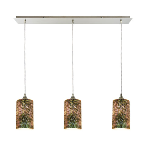 Illusions 3-Light Linear Pan In Satin Nickel With 3-D Starburst Glass Pendant